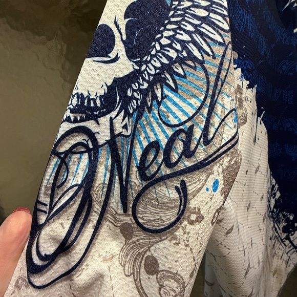 O’Neil Kids Blue and White Graphic Motorcrss Riding Shirt Sz L 7/8 - Picture 12 of 16